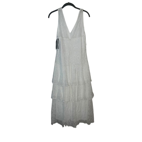 Lulus white plunge dress sz l lace tiered elegant avant garde castal nwt - Picture 6 of 11
